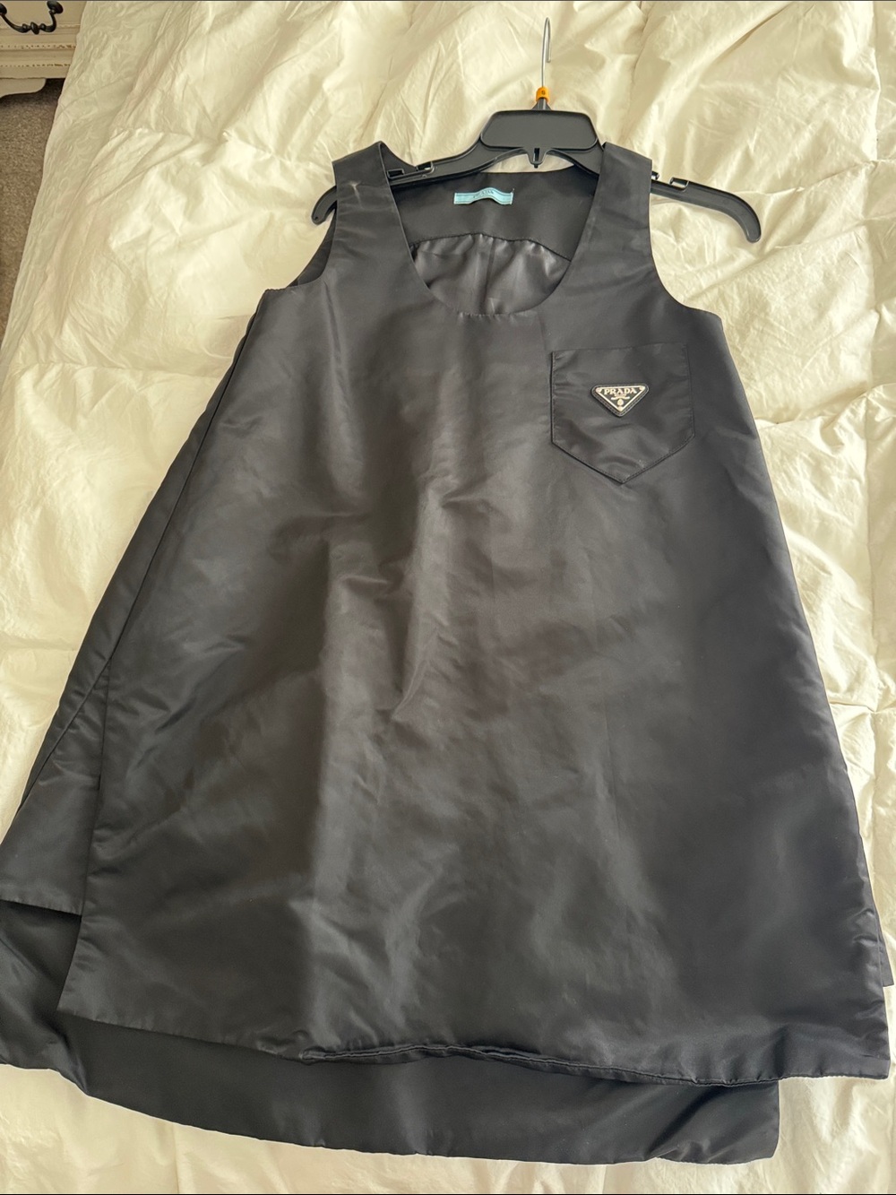 Vintage ! Prada Black ' Satin A-Line Tank Top with Logo Pocket - Picture 2 of 8